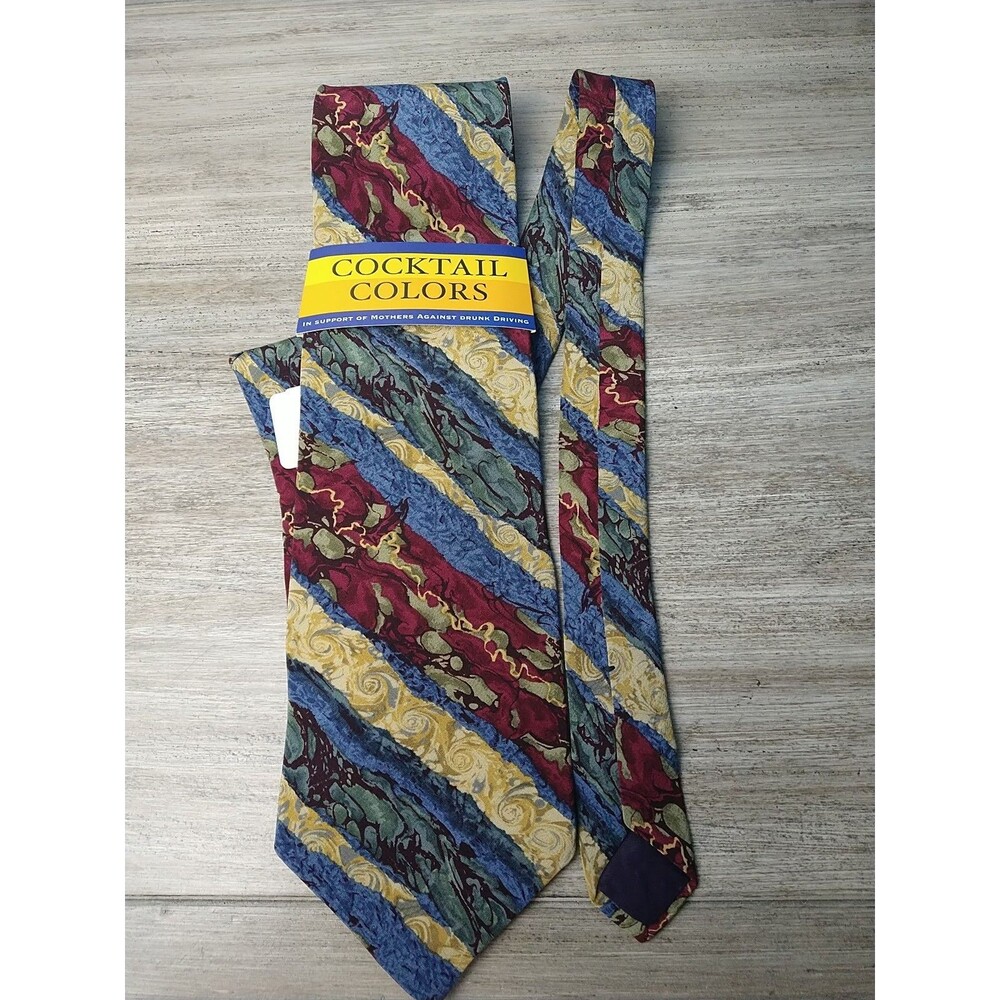 Stonehedge Cocktail Collection Men's Tie  Red Blue Creme Marble Allover  Beer...